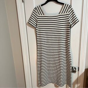 Saint James Black and White Striped Midi Dress